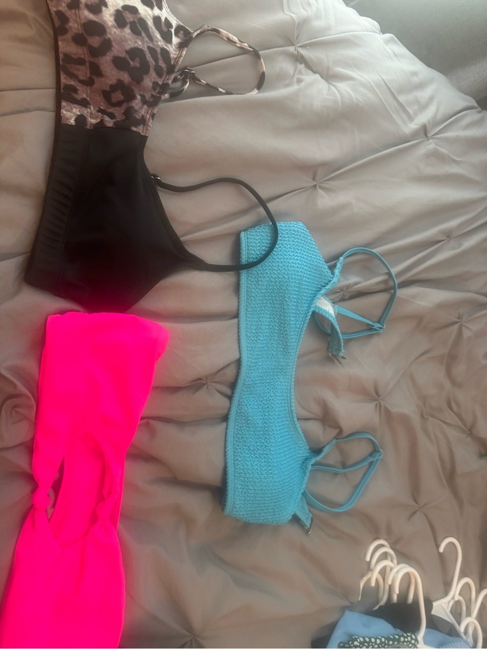 SHEIN Mix & Match Bikini Tops in Black, Leopard, Neon Pink, and Light Blue
